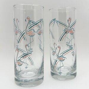 Vintage MCM 1960s Panache Flamingo Tumbler Highball Bar Glasses Set of 2
